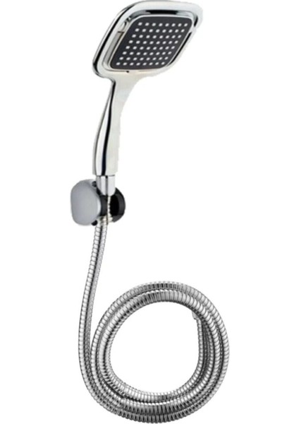 Tekno Trust Duş Seti Siyah Kare Banyo Duş Seti Hortum Mafsal ve Başlık Seti