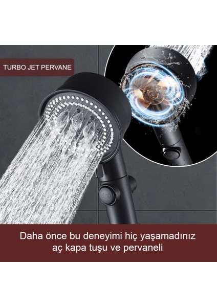Tekno Trust Duş Başlığı 5 Fonksiyonlu Turbo Jet Pervaneli Duş Başlığı Aç-Kapa Butonlu Siyah modelleri
