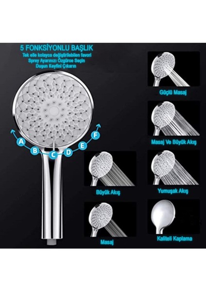 Tekno Trust Duş Başlığı Nilüfer 3 In 1 5 Fonksiyonlu Banyo Duş Başlığı Seti L Mafsal ve 1,5 Metre Örgülü Hortum modelleri