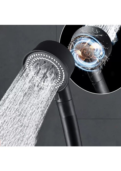 Tekno Trust Duş Başlığı Turbo Fan Pervaneli 5 Fonksiyonlu Siyah Duş Başlığı El Duşu Plastik