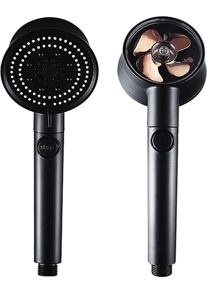 Tekno Trust Siyah Turbo Fan Pervaneli 5 Fonksiyonlu, Start/stop Düğmeli Su Tasarruflu Duş Başlığı, El Duşu Siya
