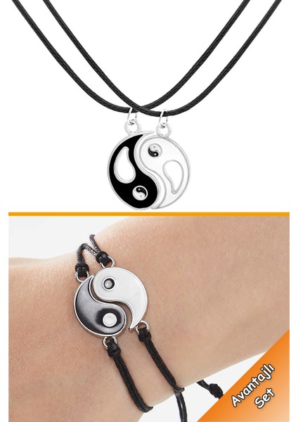 Yin Yang Model Ayarlanabilir Arkadaşlık ve Sevgili Kolye ve Bileklik Seti