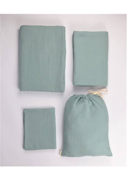 Keseli Müslin Nevresim Takımı 100 x 135 cm +/ - 3cm Çarşaf 120 x 150 Yastık 35 x 45 cm Mint Yeşil fırsatları