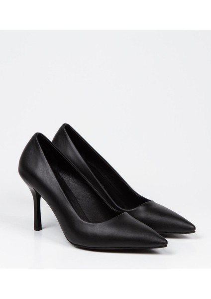 Kadın Siyah Topuklu Stiletto Ayakkabı ( Iç Astar Deri )