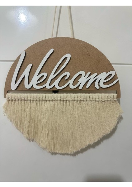 Welcome Yazılı Makrome Kapı Süsü