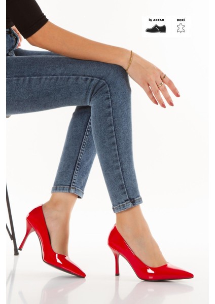 Kadın Rugan Kırmızı Topuklu Stiletto Ayakkabı ( Iç Astar Deri )