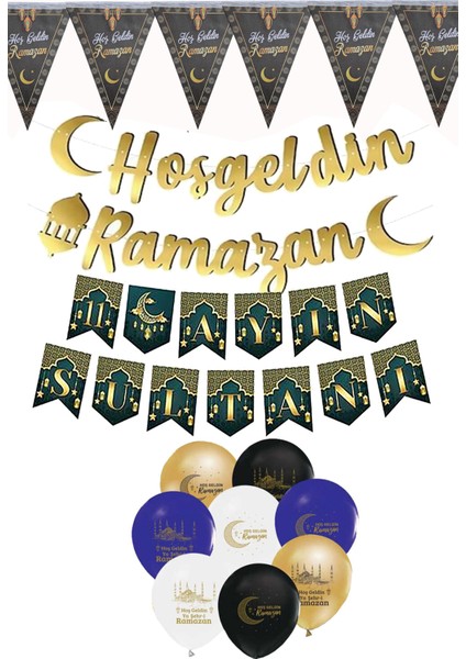 Çok Renkli 4lü Ramazan Süsleme Seti Hoşgeldin Ramazan Yazı Dini Islami Ramadan Banner Oda Mekan Ift