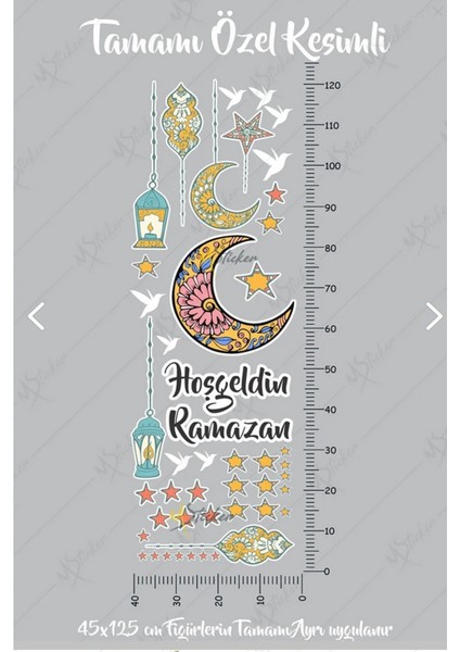 Çok Renkli Hoşgeldin Ramazan Sticker Seti Ramazan Kandilleri Hilal ve Yıldız Figürlü-Şeffaf