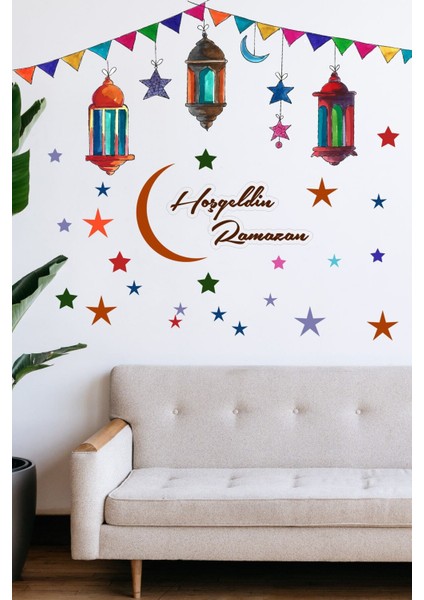 Tekno Trust Renkli Hoşgeldin Ramazan Renkli Fener Cam Sticker Çok Renkli