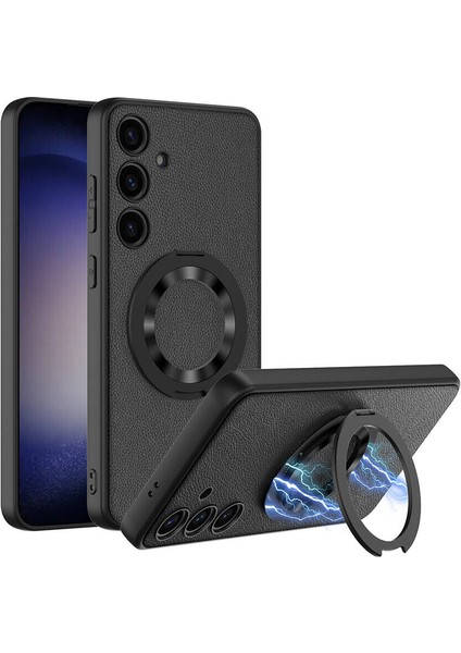 Samsung Galaxy S24 Kılıf Magsafeli Manyetik Standlı Deri Desenli Kıpta Kapak