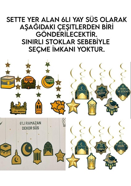 Turuncu LED Işık Hoşgeldin Ramazan Gold Banner Yazı Iyi Bayramlar 6'lı Tavan Süs Ramazan Oda Süslem