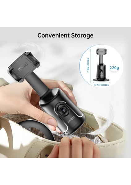 Aq1 Masa Üstü 360 Dönebilen Vucut ve Yüz Takipli Sensörlü Akıllı Mini Tripod Selfi Çubuğu Yapak Zeka
