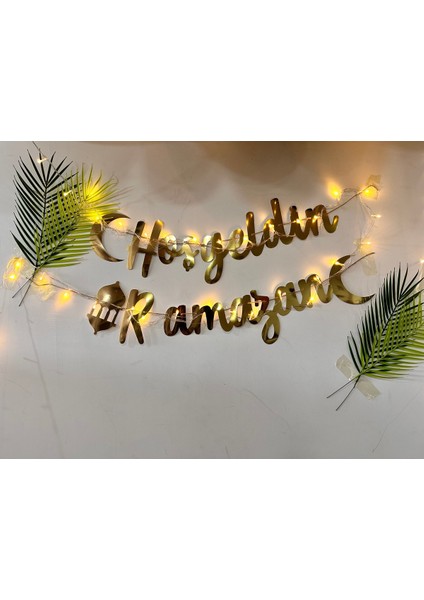 Tekno Trust Altın Hoşgeldin Ramazan Duvar Dekor Süslemesi Palmiye Yaprağı Işıklı Gold Banner