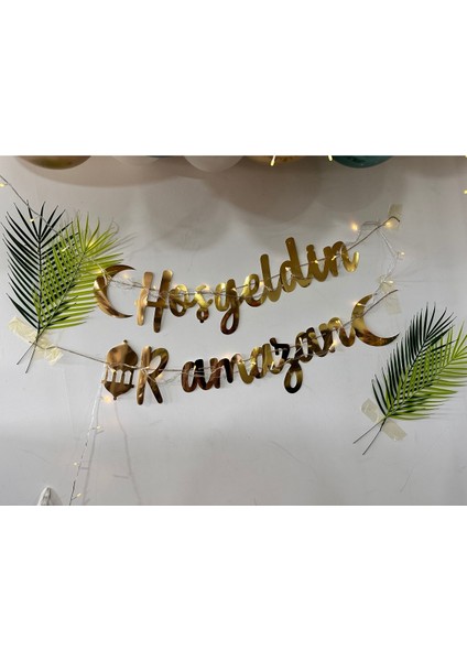 Tekno Trust Altın Hoşgeldin Ramazan Duvar Dekor Süslemesi Palmiye Yaprağı Işıklı Gold Banner fiyatları