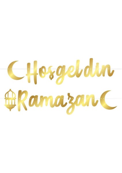 Çok Renkli Flama Hoşgeldin Ramazan Metalize Altın Set 1 Adet