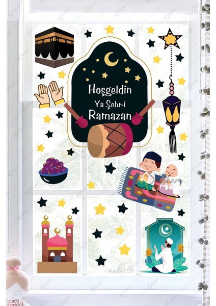 5+ Ramazan Ayı Temalı Süsleme Cam Duvar Süsleri Hoşgeldin Ramazan Sticker Seti Ramazan Süsleri Çok