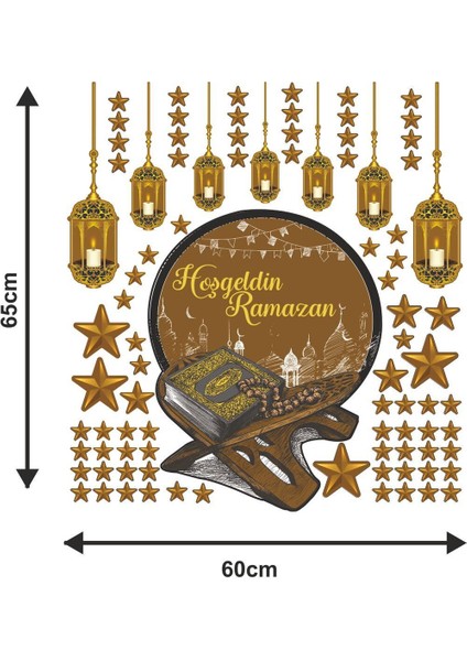 Tekno Trust 5+ Ramazan Ayı Temalı, Hoşgeldin Ramazan Duvar Cam Sticker Çıkartma Seti Salon / Oturma Odası Çok R modelleri