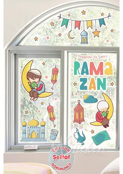 Çok Renkli Hoşgeldin Ramazan, Ramazan Ayı Temalı Eğitici ve Eğlenceli Sticker Seti Şeffaf Çift Yön