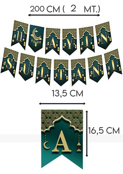 Yeşil 11 Ayın Sultanı Yazılı Zikzak Banner Yazı Süs 2 Metre Hoşgeldin Ramazan Bayramı Ipe Dizili Sü