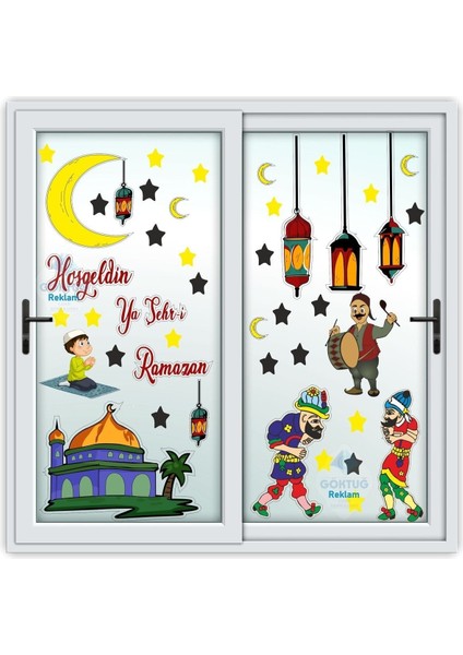 Tekno Trust Renkli Ramazan Ayı Temalı Cam Duvar Süsleri Hoşgeldin Ramazan Sticker Seti 1 Bebek / Çocuk Odası Ço