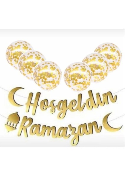 Tekno Trust Altın Parti Hoşgeldin Ramazan Gold Kaligrafi Banner Yazı Süs