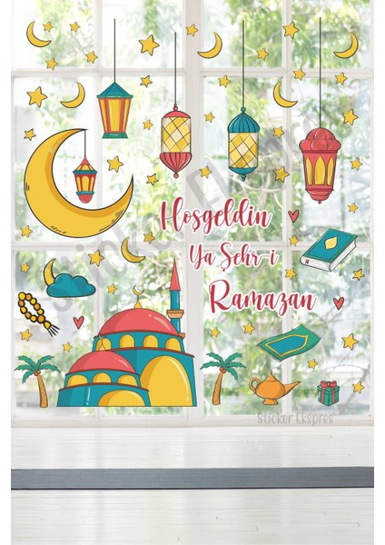 Tekno Trust Çok Renkli Cami ve Kandiller Hoşgeldin Ramazan Süsü Cam Duvar Kapı Sticker Seti Figür 5+ Bebek / Ço fiyatları