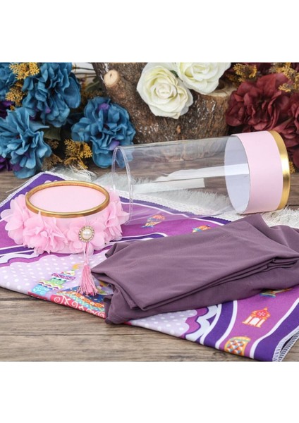 Tekno Trust Polyester Isme Özel Hediyelik Çocuklar Için Silindir Asetat Kutu (18×10), Seccade ve Kız Çocuk Eşar