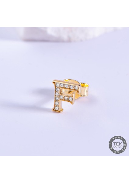 14 Ayar Altın Taşlı F Harf Küpe 0,52 gr
