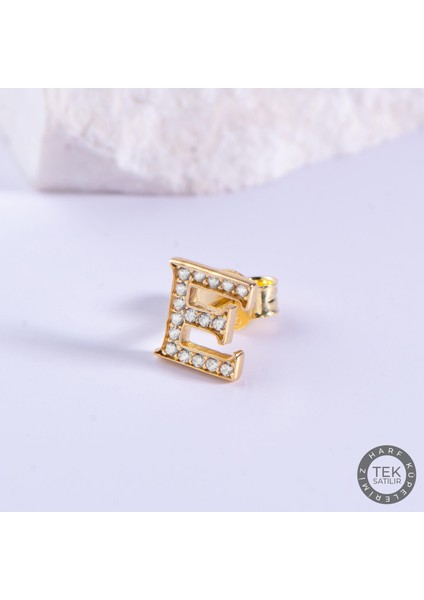 14 Ayar Altın Taşlı E Harf Küpe 0,58 gr