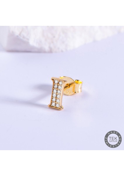 14 Ayar Altın Taşlı I Harf Küpe 0,46 gr
