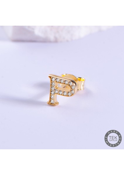 14 Ayar Altın Taşlı P Harf Küpe 0,55 gr