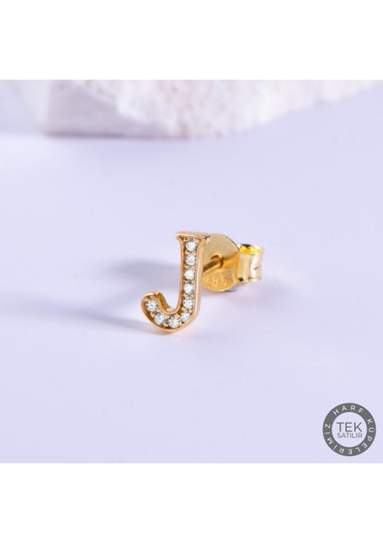 14 Ayar Altın Taşlı J Harf Küpe 0,43 gr