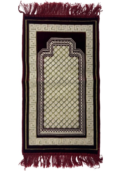 Polyester Kırmızı Kalın Desenli Saçaklı (35CMX74CM) Çocuk Namaz Seccadesi NO45 Düz Saçak Kırmızı