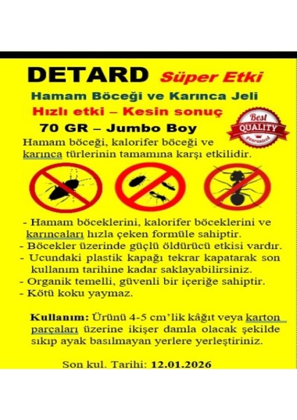 Hamam Böceği ve Karınca Jeli 70 Gr. Süper Etkili Böcek Ilacı Kokusuz Güvenli indirimleri