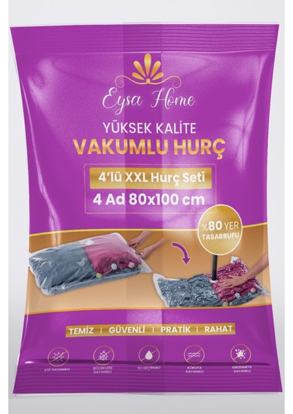 Tekno Trust Turuncu 4'lü Xxl Vakumlu Poşet Seti (Vakumlu Hurç) 4 Parça Plastik
