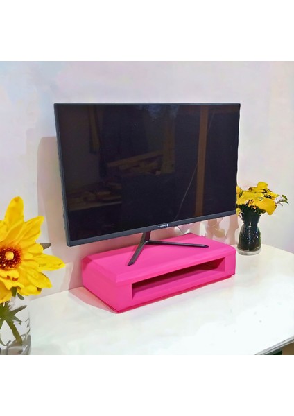 Monitör Yükseltici Stand - Pembe Ahşap Monitör Yükseltici