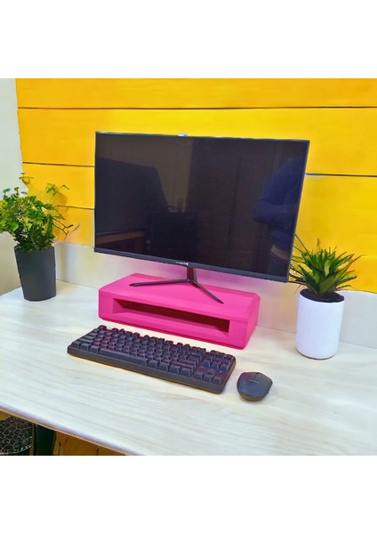 Monitör Yükseltici Stand - Pembe Ahşap Monitör Yükseltici