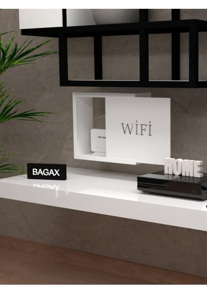 Modern Modem Saklama Kutusu Wifi Yazılı 40X33 Büyük Boy Beyaz Ahşap 5 Parça