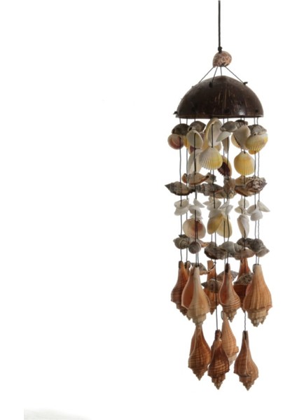 Beyaz Deniz Kabuğu Hindistan Cevizi Coconut Rüzgar Çanı Gülü Ahşap Tropikal 1