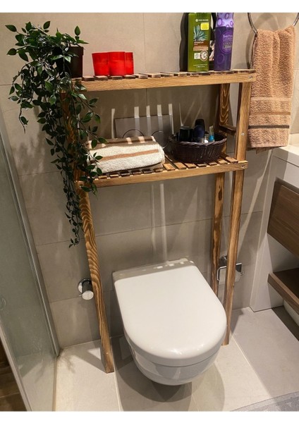 Ahşap Klozet Üstü Düzenleyici Ahşap Banyo Rafı Banyo Düzenleyici Natural Dolap MOB176 4 Parça Kahve