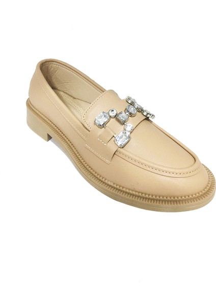 Shoes 233 Deri Trend Fashion Taşlı Kadın Babet