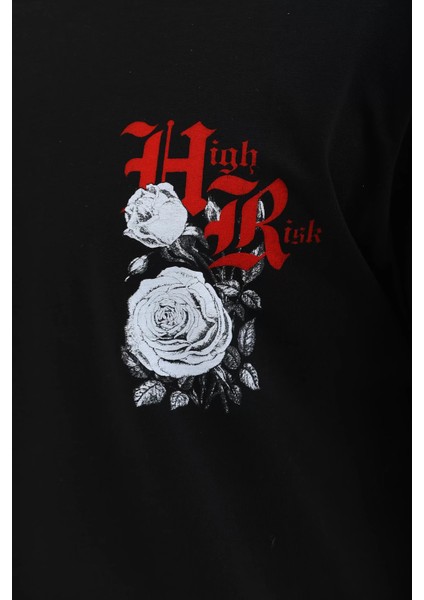 Unisex Oversize Baskılı Bisiklet Yaka T-Shirt - Siyah fırsatları