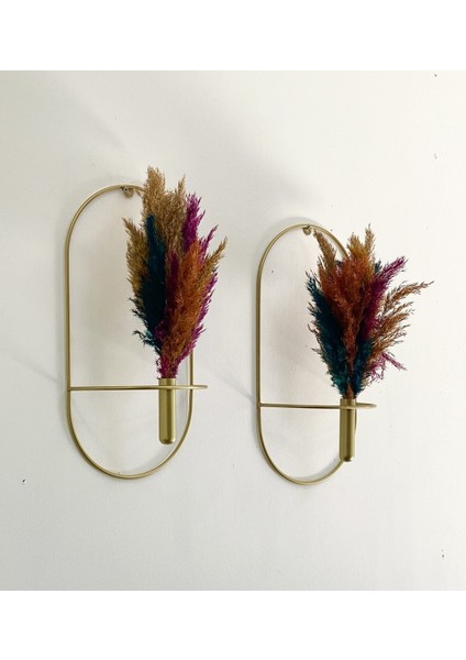 Altın Çiçeklik Gold Oval 2 Li Duvar Çiçekliği Dekoratif Duvar Çiçekliği 2 Parça Modern Metal