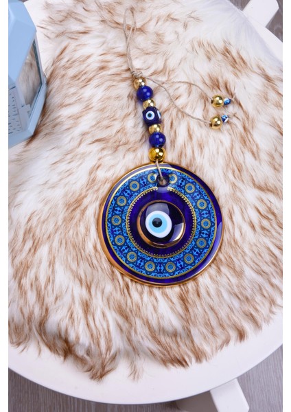 1 Altın Yaldızlı Nazar Boncuğu Işlemeli El Yapımı Mavi Cam fiyatları
