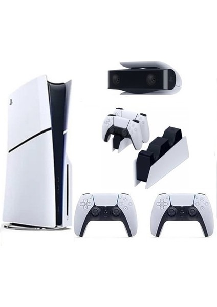Playstation 5 Slim Cd'li Edition + 2 Dualsense + Şarj Istasyonu + Ps5 Kamera Oyun Konsolu