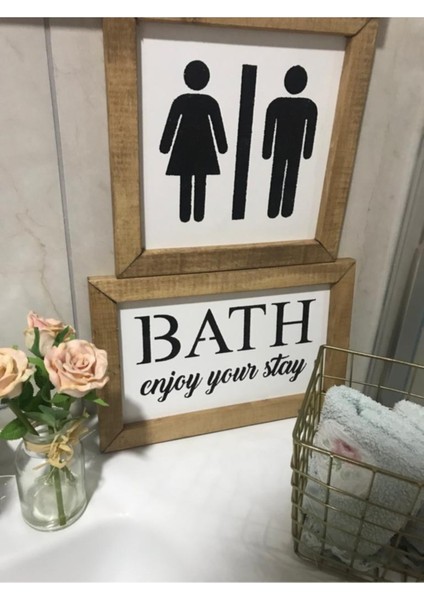 100 x 100 Gerçek Ahşap Banyo Dekor 2li Pano Kahverengi