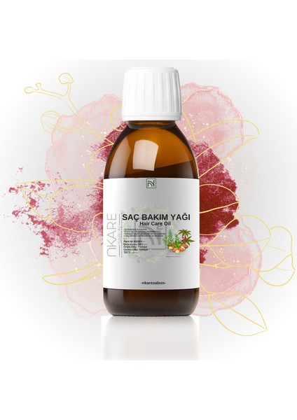 Saç Bakım Yağı 100 ml - %100 Doğal Yağlardan - 6 Bileşenli - Biberiye - Argan - Jojoba - Badem - Hint Yağı - E Vitamini