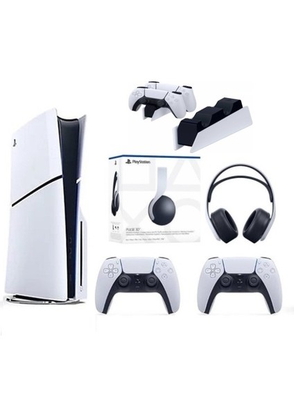 Playstation 5 Slim Cd'li Edition + 2 Dualsense + Şarj Istasyonu + 3D Kulaklık Oyun Konsolu