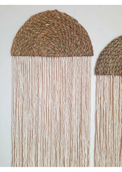 Bej Ikili Bambu Makrome Duvar Dekorasyonu (35 × 100 Cm) 110 x 35