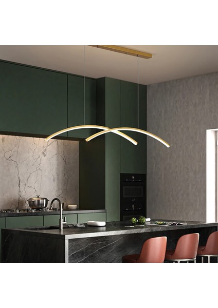 Gold 120CM Sarkıt LED Avize, 3 Işık, Kumandalı, Modern Sarkıt, LED Lamba, Dekoratif Avize